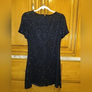 Ibiza Elegant Black Silk  With Polyester Lining Beaded Sequin Dress Nwot